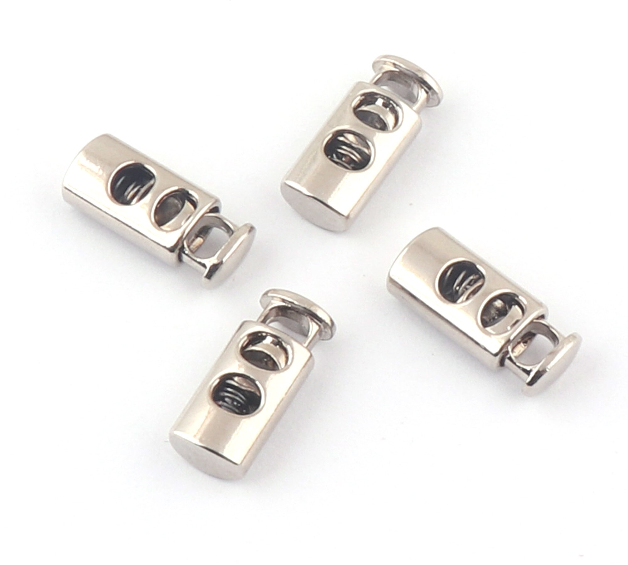 Metal Adjuster Elastic Cord Toggles Silver Toggle Cord Lock Double Barrel Spring Cord Toggle Double Hole Toggles Face Mask Toggl