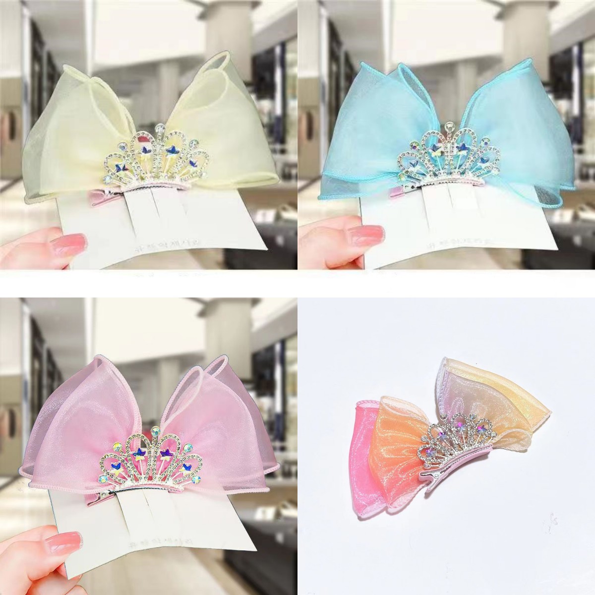 Lazos para el cabello de arcoíris Pastel, pinzas para el cabello con corona de princesa de Color degradado, horquilla con lazo de pie, pasador para niños, accesorios coreanos para el cabello: Azul