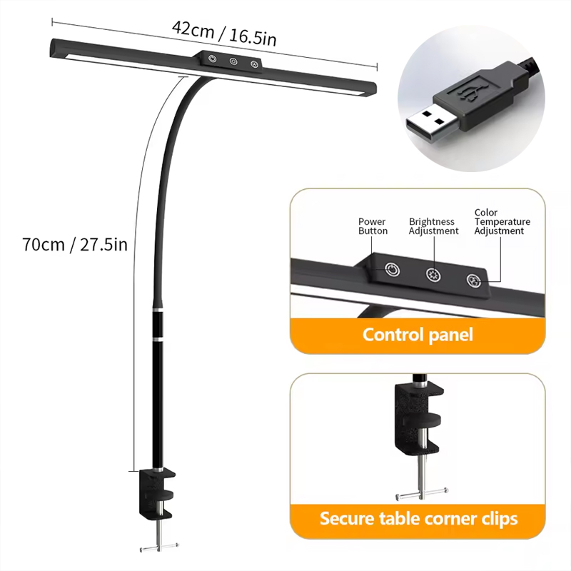 Ultraheldere LED USB-bureaulamp met clip Leeslamp 5 kleurenmodi Helderheidsniveaus Flexibele zwanenhals Geschikt voor thuiskantoor: Default Title