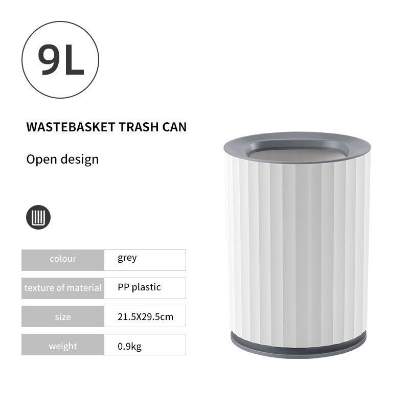 9L/12L/15L Kitchen Trash Can Kitchen Compost Bin Vertical Home use Wastebasket Office Bathroom Paper Garbage Can Storage Bucket: 9L gray