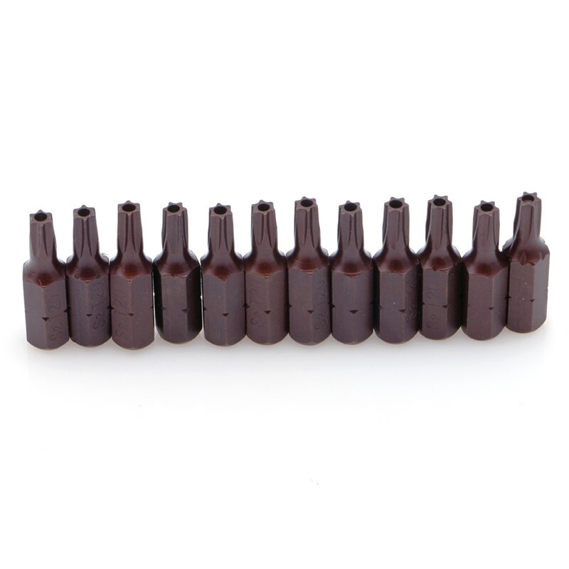 12Pcs T20 1/4" Hex Shank Magnetic Torx Security Screwdriver Bits With Hole 25mm Repair Screwdriver Bits Hand Tools