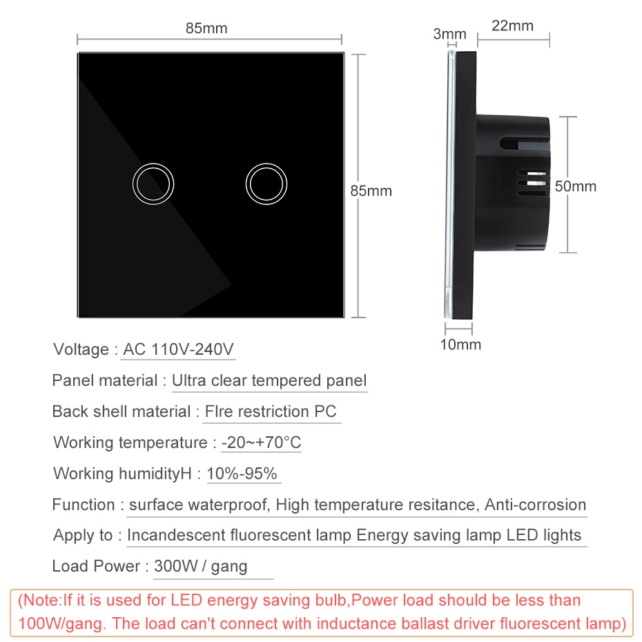 Interruptor táctil LED con 1/2/3 entradas, 220V, Sensor estándar para UE/RU, interruptor inalámbrico para lámpara de pared con Control remoto, Panel de vidrio templado de 433MHz