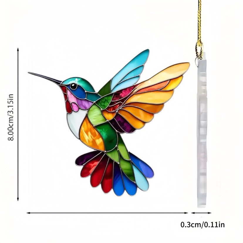 Acrylic Colorful Hummingbird Sun Catcher Rainbow Bird Wind Chimes Crafts Hanging Decor for All Seasons Home Garden Decoration: Light Grey