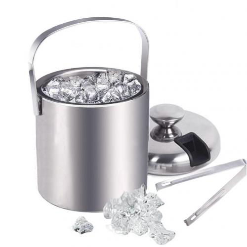 1300ml Stainless Steel Ice Cube Container Double-Walled Ice Bucket ice container with tongs lid Clamp Heat Isolation Bar Tools: Default Title