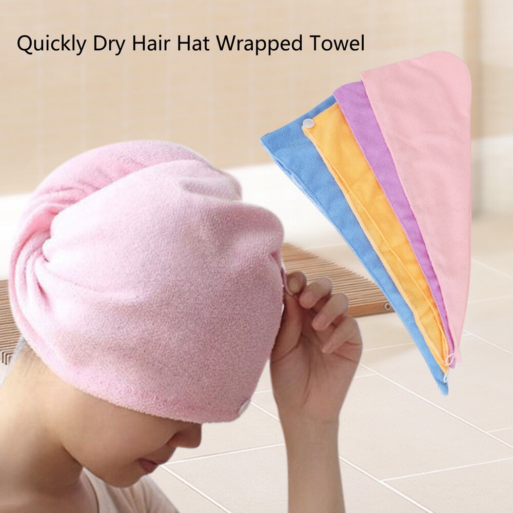 Hilife hurtigt tørt hår hat indpakket håndklæde mikrofiber solidt hår turban badeværelse tilbehør superfine fibre stoffer badehætte