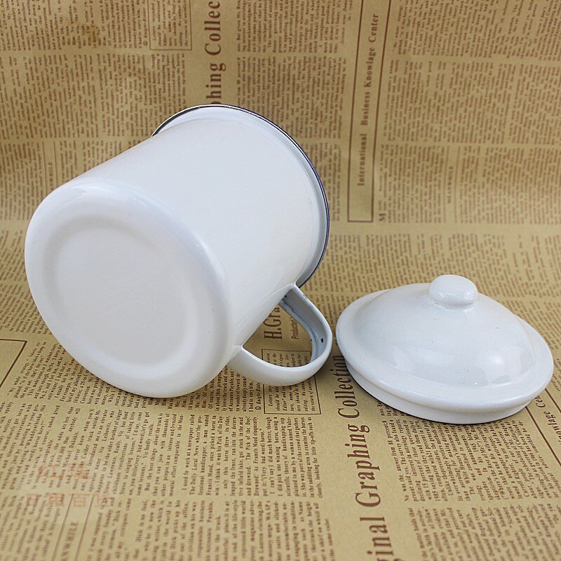 Enamel Tea Cup. Enamel coffee cup. Nostalgic enamel cup. White enamel drinking cup with cover. 5 pieces / 1 package
