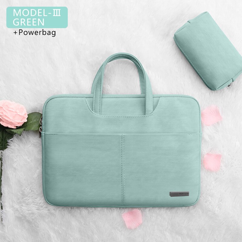 Laptop Tasche 13,3 15,6 14 zoll Wasserdichte Notebook Tasche Für Macbook Fall M1 Air Pro 13 15 Huawei Schulter handtasche Aktentasche: GREEN 3 SETS