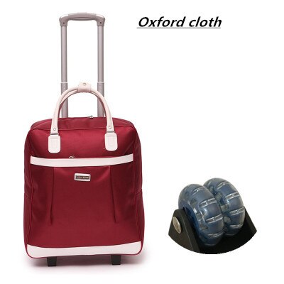 Vrouwen Reizen Bagage Koffer Bag, Cabine Waterdichte Oxford doek Rolling trolley, PU lederen Handbagage wielen Dragboxes: Oxford cloth wine / 20"