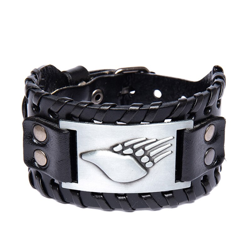Trendy Wolf Klauw Totem Viking Armband Mannen Armband Mode Lederen Geweven Accessoires Partij Sieraden Hip Hop Sieraden: silver