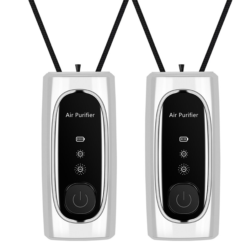 Mini purificador de aire portátil para coche, portátil, con batería de 700MAh, iones negativos, para colgar en el cuello, 2 uds.: white