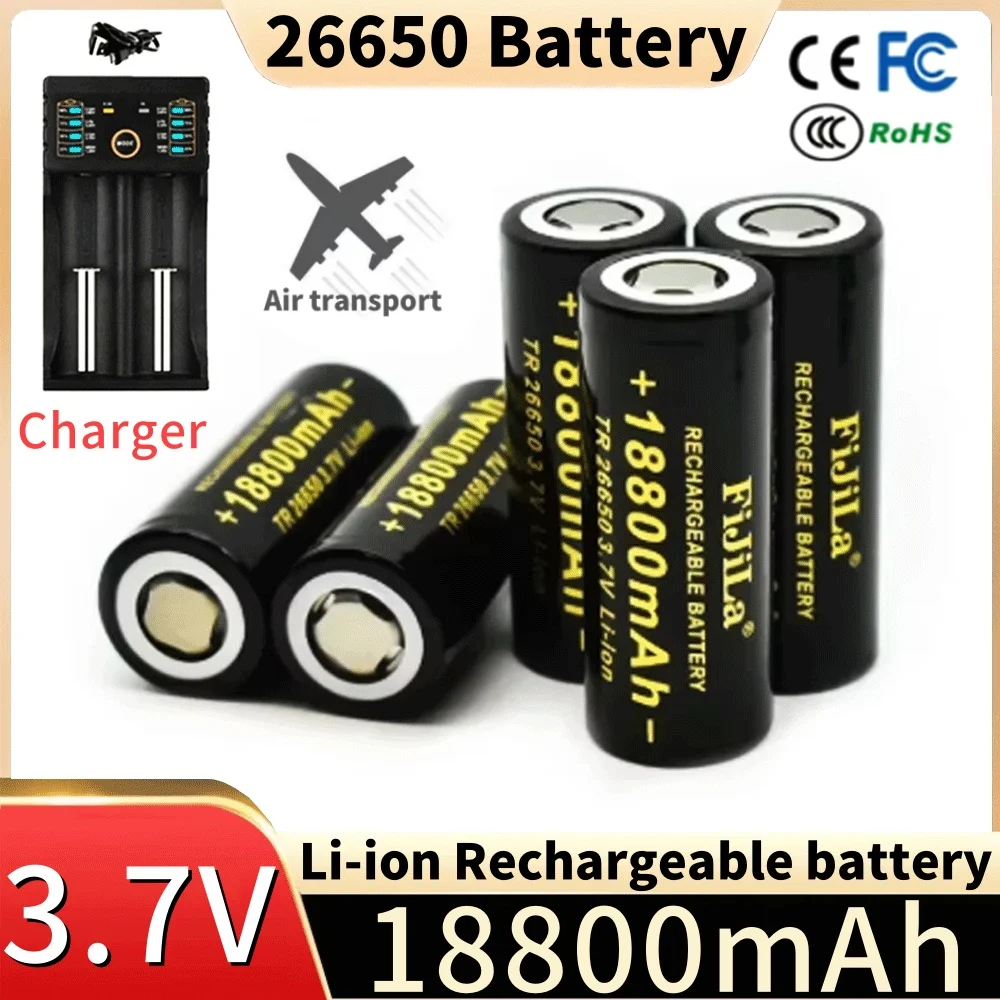 26650 3,7 V 18800 mAh batterij Hoge capaciteit 26650 50A Power batterij Lithium-ion oplaadbare batterij voor speelgoedzaklamp + oplader