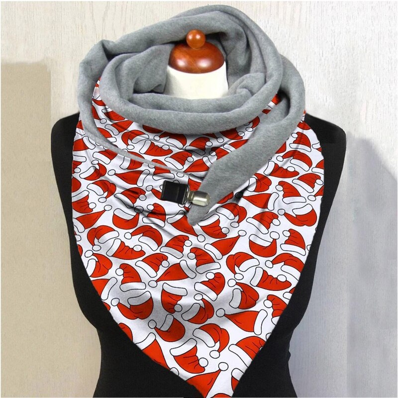 Zimowy ciepły duży szalik świąteczny koc Santa bałwan szal z klipsem 83XF