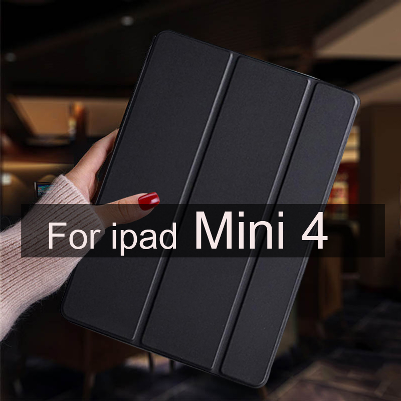 For ipad mini 5 4 3 2 1 Case Leather Stand Smart Tablet Cover Skin For iPad Mini 4 Case Mini 2 3 1 Mini 5 Protective Shell: Mini 4 Black