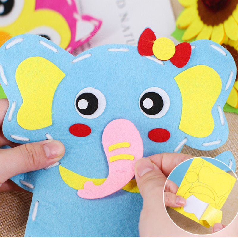 Saizhi 3D Crafts Handmade Kids Child DIY Activity Top Accessories Hand Puppet Non-Woven Cloth Animal DIY Sewing Toys