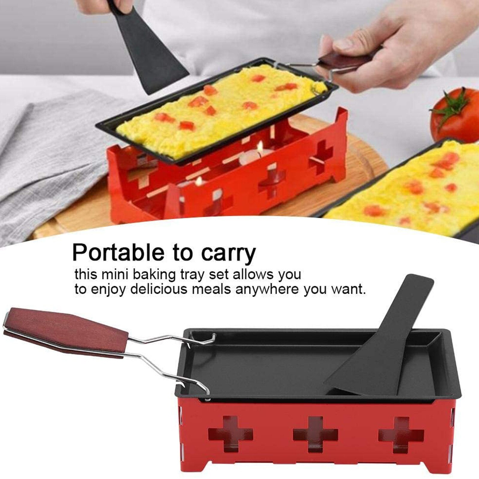 Milk Cheese Portable Non-stick Metal Cheese Raclette Oven Grill Plate Rotaster Baking Tray Stove Set Kitchen Baking Cooking Tool