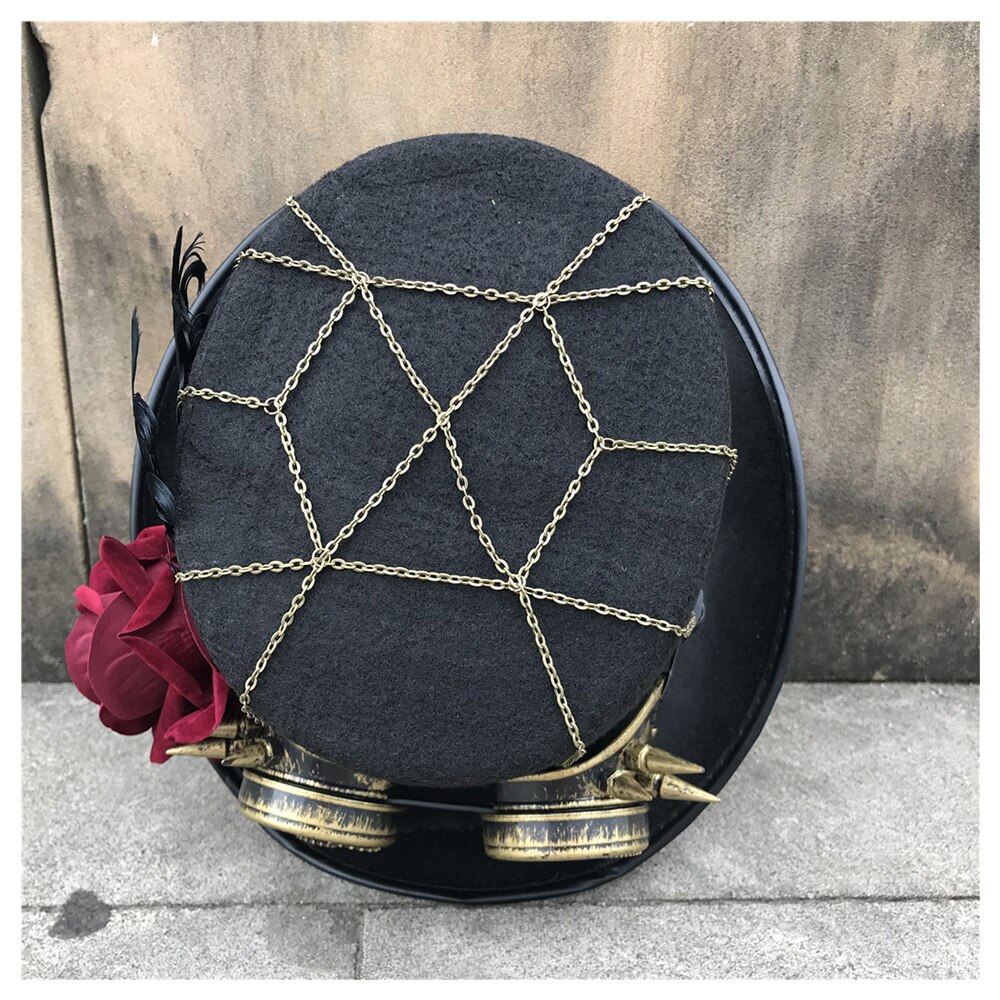 Sombrero Steampunk con tapa hecho a mano para mujer, sombrero redondo mágico con gafas de engranaje y flores para escenario, sombrero de boda, talla 57CM, Sombrero estilo Steampunk