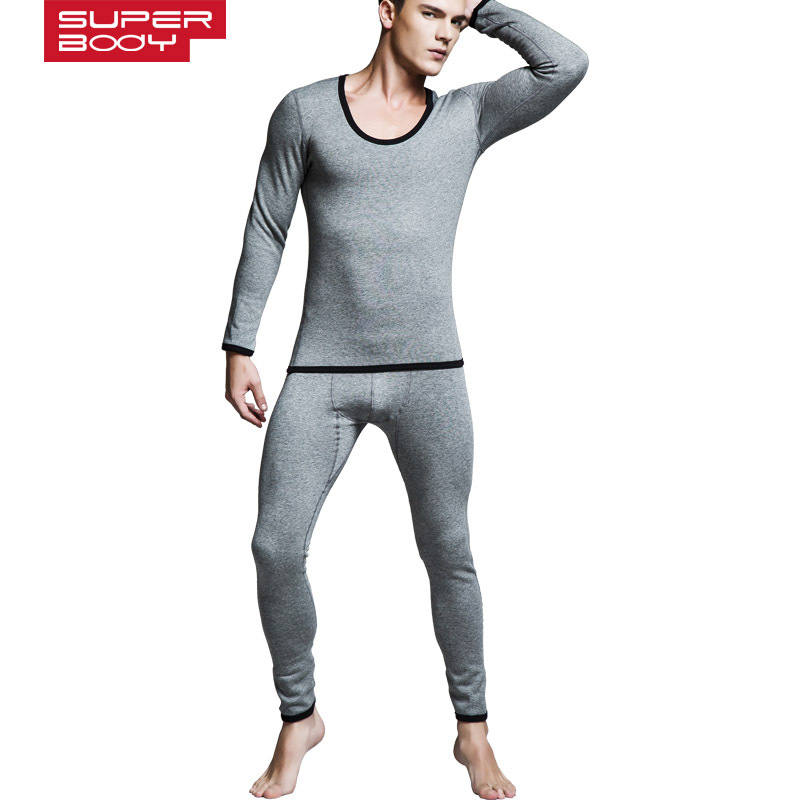 Ensemble thermique en coton doux pour hommes, avec ajout de velours, épaississement, d'hiver, , Long (pour costume): GRAY / L