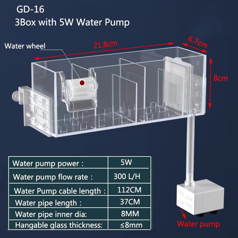 Aquarium Wasserfall Filter Box Wand Montiert Integrierte Stille Zirkulierende Wasser Reiniger Für Aquarium Tank Box Mit Wasser Pumpe: M / Black