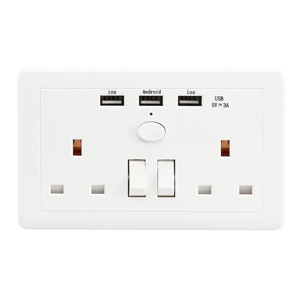 Dubbele Muur 2 Gang USB Socket met 3 USB Fast Charger Poorten Plug Schakelaar Plaat 13A 250V UK