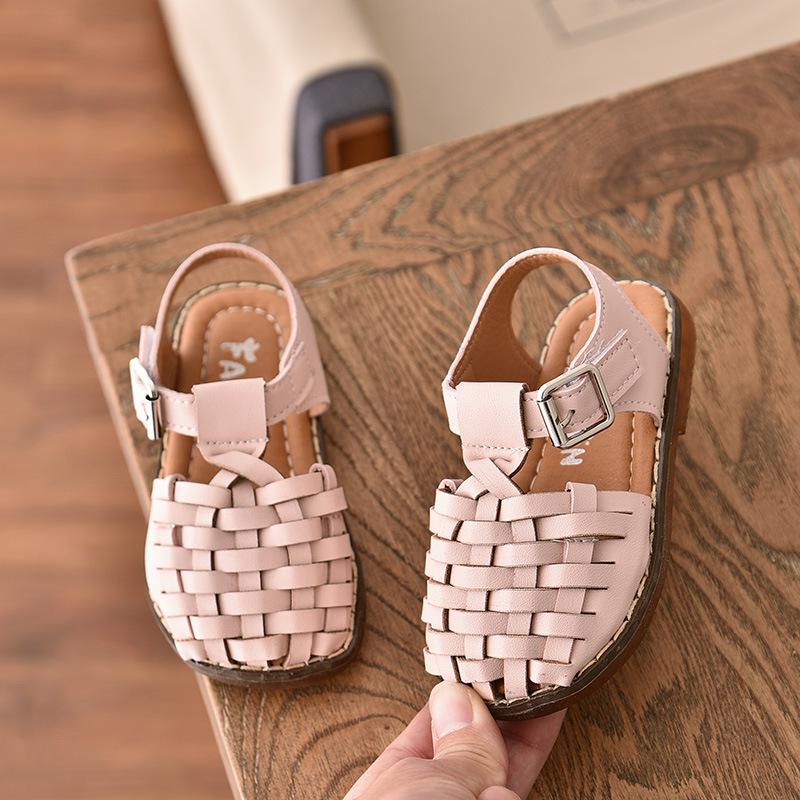 Sommer børnesko pigesandaler småbørnsstrandsandalier infantil vintage vævet børnesandaler baby prinsessesko: Lyserød / 9.5( indersål 16cm)