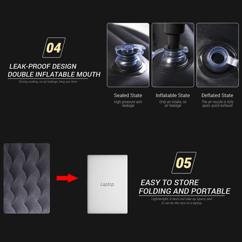 Car Inflatable Bed Flocking Cloth Seat Back Bed for Travel Kids Sleep Rest Outdoor Indoor Multi-functional Inflatable Mattress