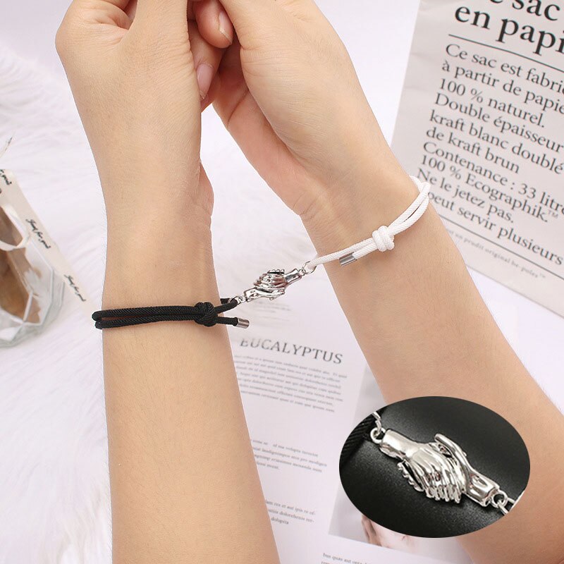 2 paia/pz braccialetto magnete di Design a forma di mano braccialetto intrecciato alla moda in corda di milano bracciale regolabile abbinato coppia gioielli Bijoux