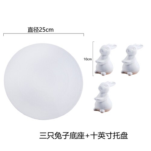 Plato de cena de cerámica para 3 conejos, soporte de postre de boda, plato de postre para el hogar, plato de pastelería, vajilla para restaurante y Hotel: D