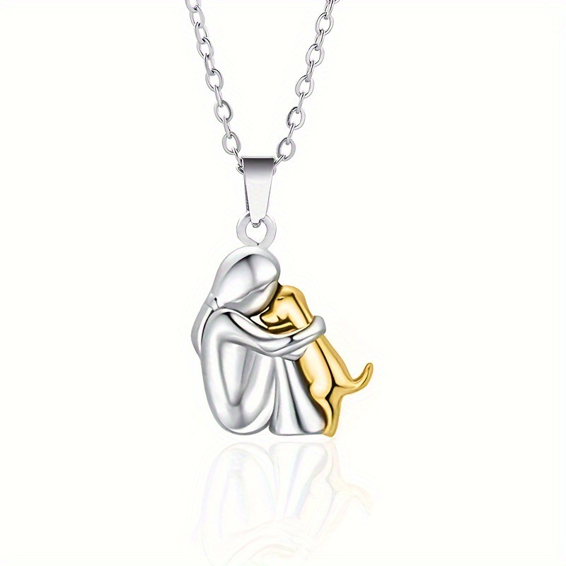 Nueva aleación lindo dos tonos de Color chica abrazo perro collar mujer y mascota colgante joyería accesorios al por mayor: Color amarillo dorado claro
