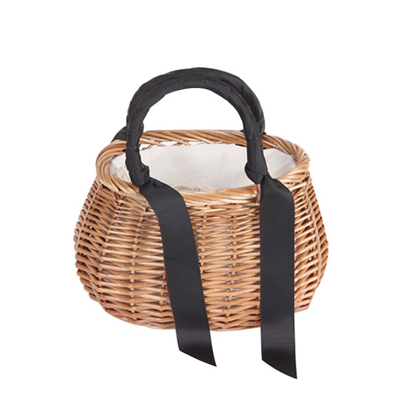 Vintage Literary Elliptical Handmade Woven Bag Wicker Handbag Retro Summer Women Straw Beach Bags LBY: Default Title