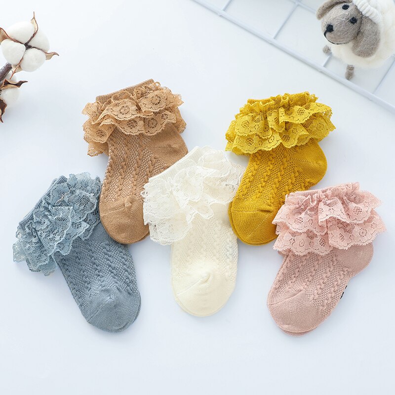 Kant Ruche Baby Meisje Sokken Lente Zomer Kinderen Korte Sokken Zoete Prinses Zachte Katoenen Sokjes Voor Baby Peuter 6-12M