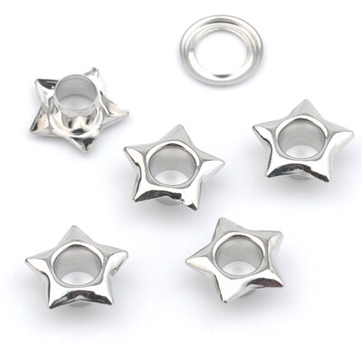 60 sæt metaløje 5mm metal messing øjer med vaskemaskine stjerne form metal gennemføring øjer sølv / sort jy -014: Sølv nikkel farve