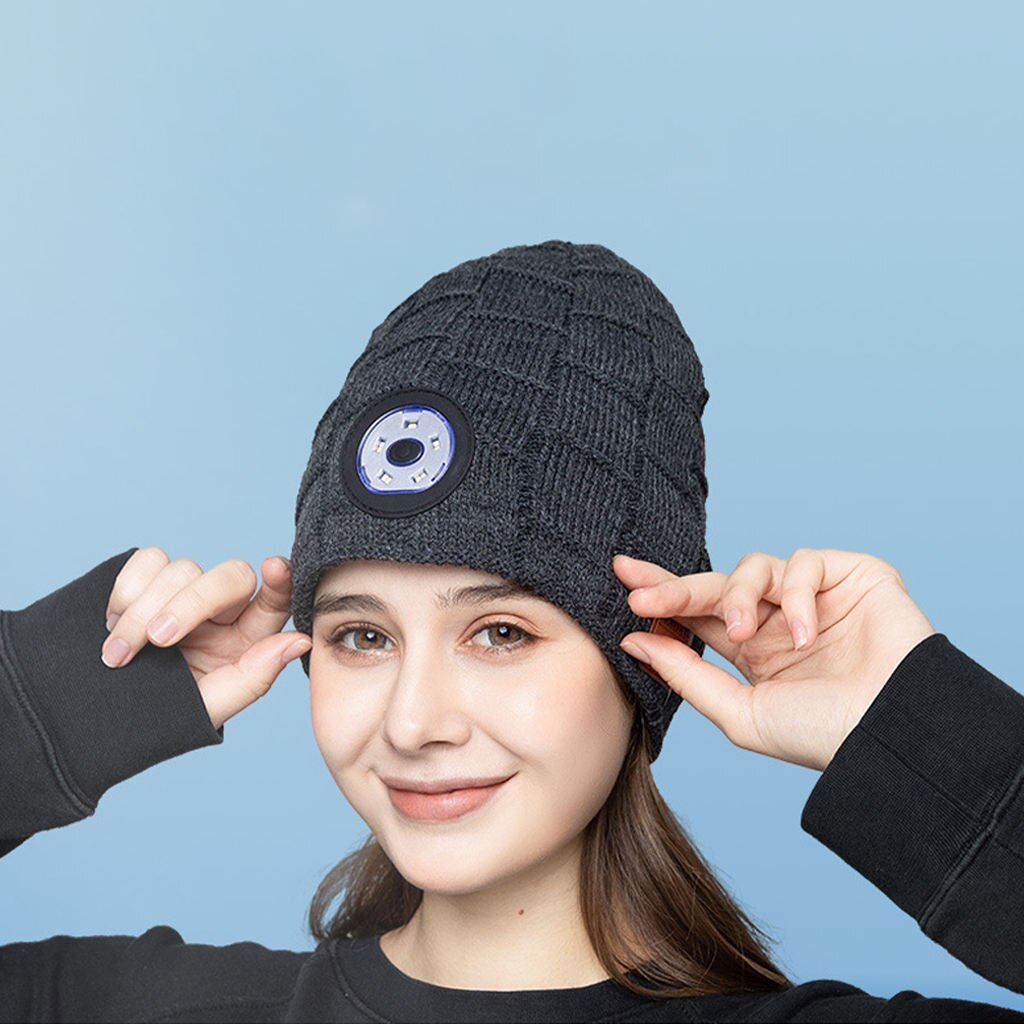 Unisex Outdoor Fietsen Wandelen Led Licht Gebreide Muts Winter Elastische Beanie Hoed Met Verlichting Xmas Voor Vriend