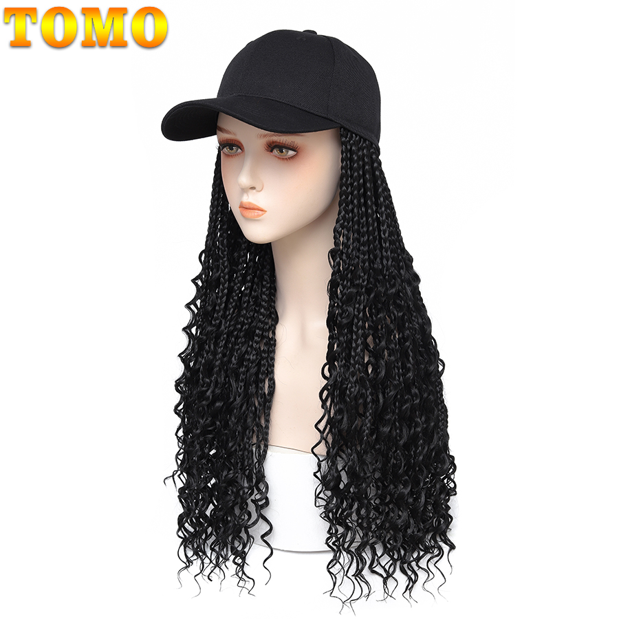 TOMO-gorra de béisbol con extensiones de pelo de ganchillo para mujer, sombrero ajustable con peluca sintética, trenzas de caja rizadas adjuntas
