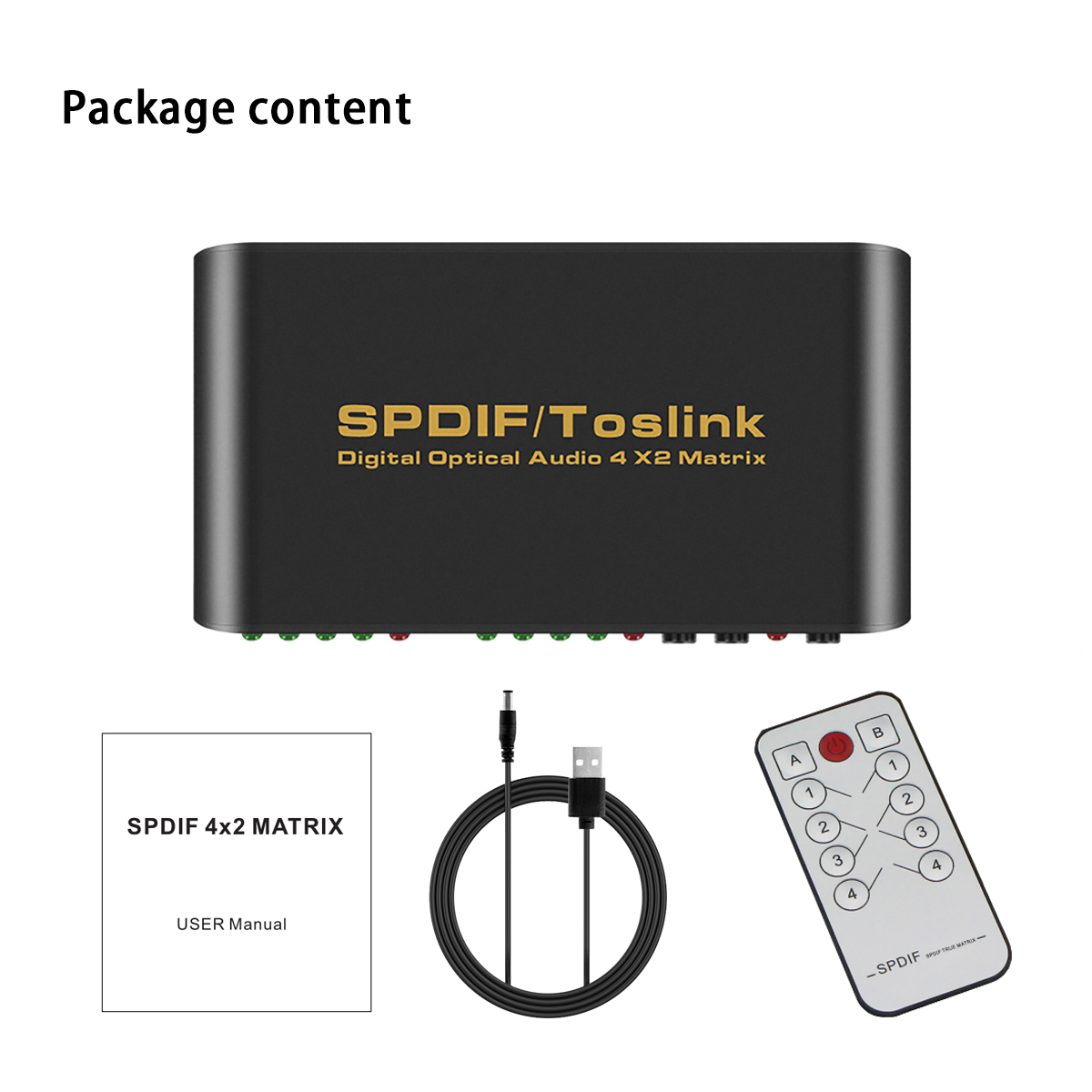 SPDIF TOSLINK Digital Optical Audio True Matrix 4x2 Switcher Switch Splitter 4 In 2 Out Video Converter Remote Control