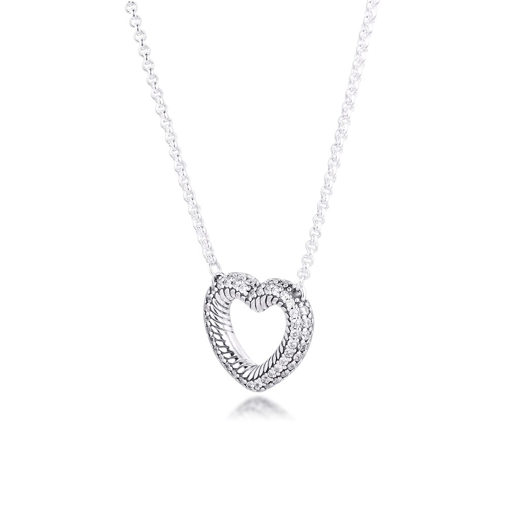 100% 925 sterling zilveren pavé slangenkettingpatroon open hart collier hanger kettingen voor vrouwen sieraden colgantes