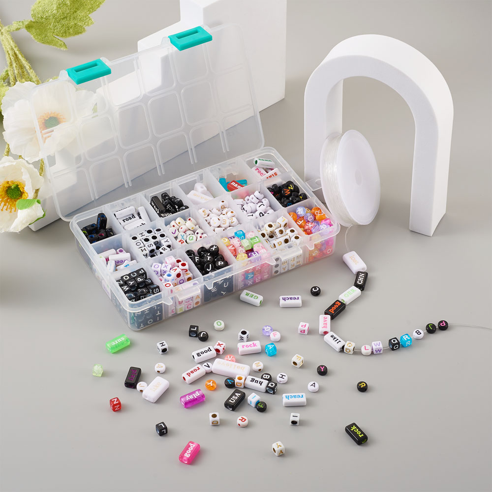 DIY Alphabet Themed Stretch Bracelet Making Kits with Acrylic Beads Elastic Crystal Thread Mixed Color