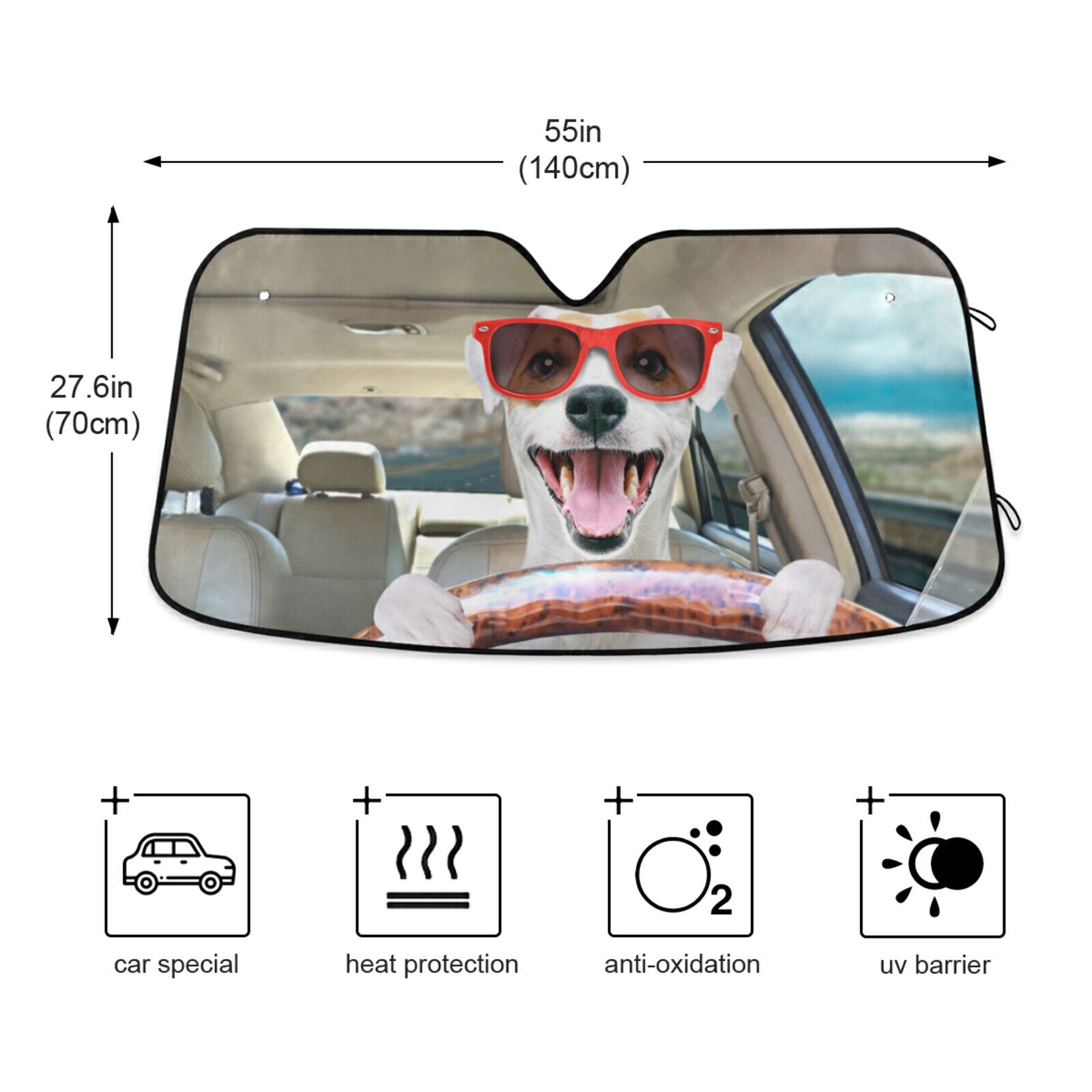 Funny Cute Dog Driving Car Heated Windshield Sun Shade Foldable UV Ray Sun Visor Protector Sunshade To Keep Your Vehicle Cool