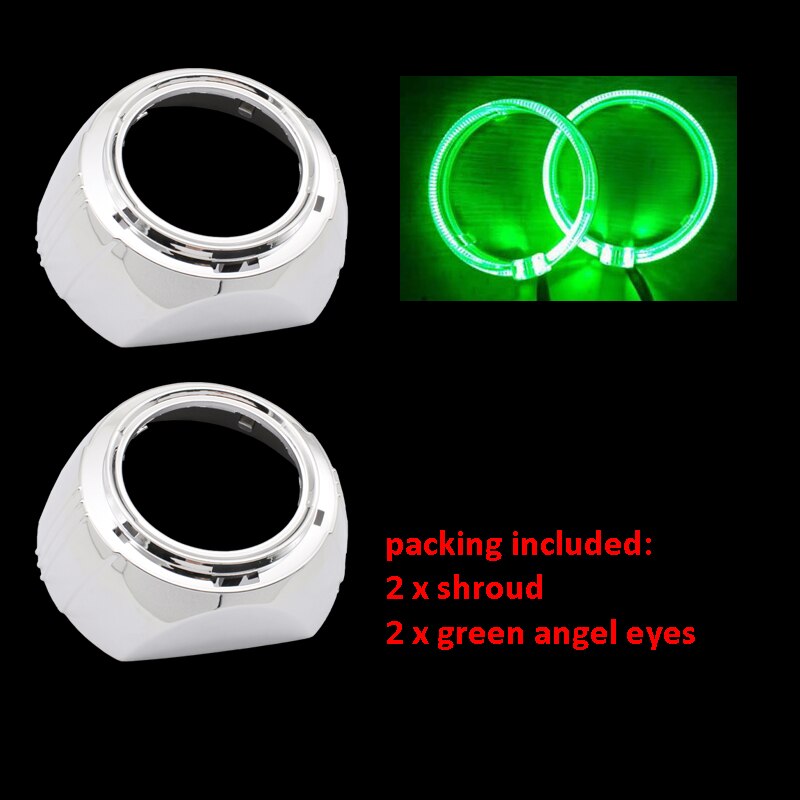 Taochis 3.0 tommer bi-xenon stor s-max shroud angel eyes led billykter rød hvit blå for bi xenon bi led projektorlinse: Grønn