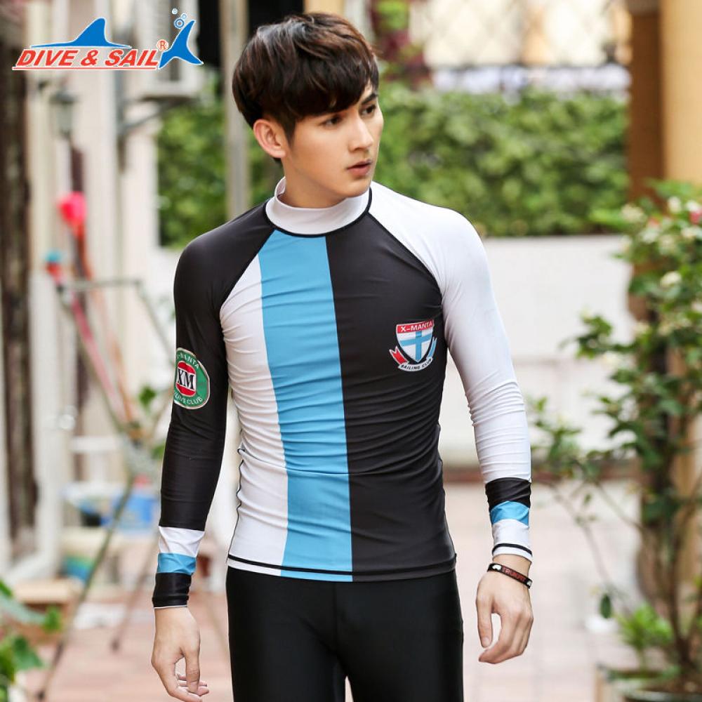 LS-647 Men Surf Diving Beach Suit Snorkeling Long Sleeve Shirt Swimwear Rash Guard Tops