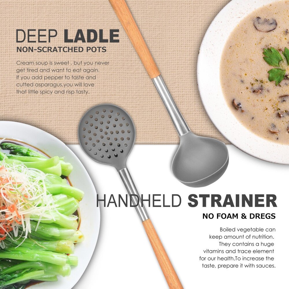 9/10Pcs Kitchen Set- Silicone Utensils Cooking Sets Non-stick Kitchenware Spatula with Wooden Handle Kitchen Tools Accessories