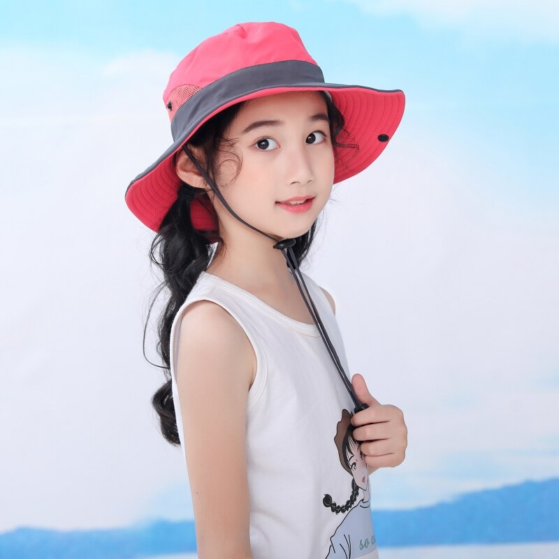 Kids Meisjes Paardenstaart Zomer Zonnehoed Brede Rand Uv-bescherming Emmer Cap Vrouwen Outdoor Brede Rand Opvouwbare Safari Vissen Cap