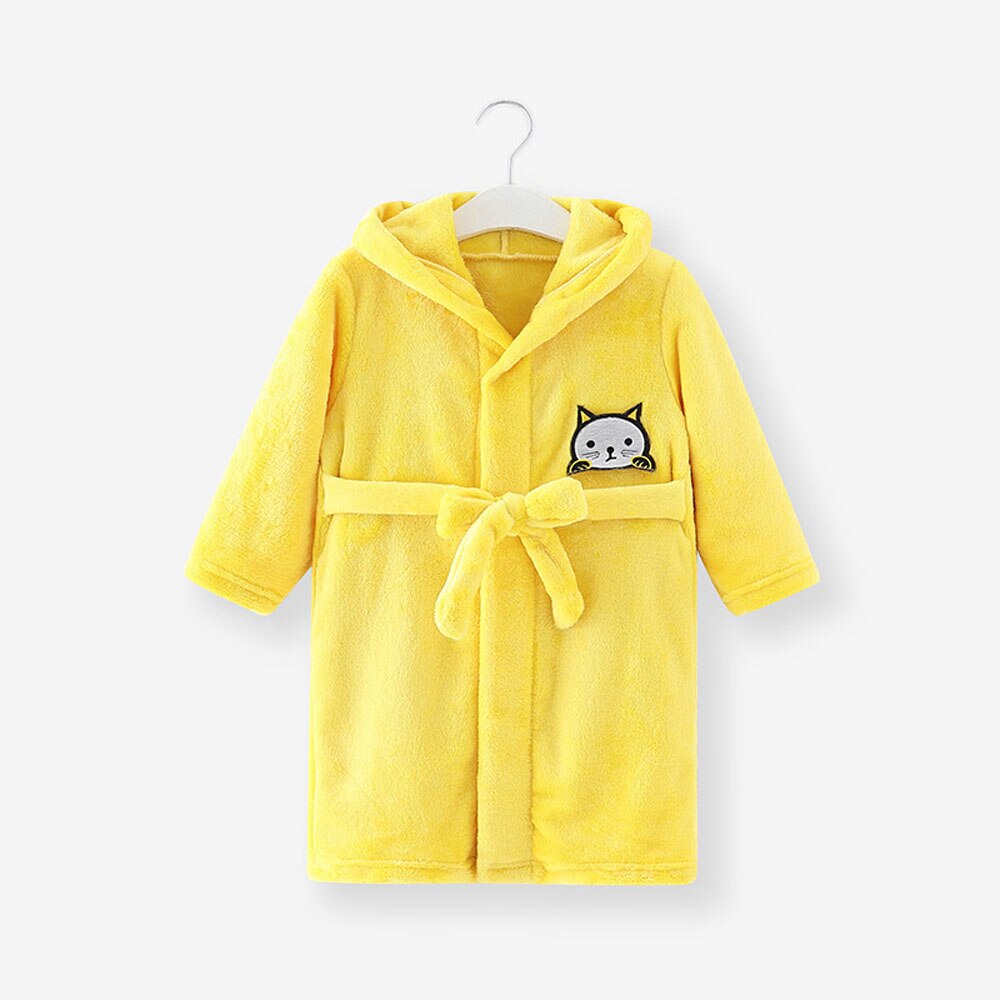 Benemaker børnebadekåbe solid tegneserie ropa de bebes nattøj langærmet hætte baby flannel tøj børnekåbe  na060: Gul / 2t