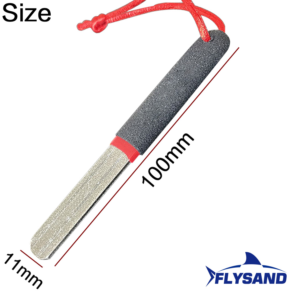 FLYSAND-afilador de anzuelos de pesca portátil con doble ranura para exteriores, herramienta para afilar anzuelos, accesorios de pesca