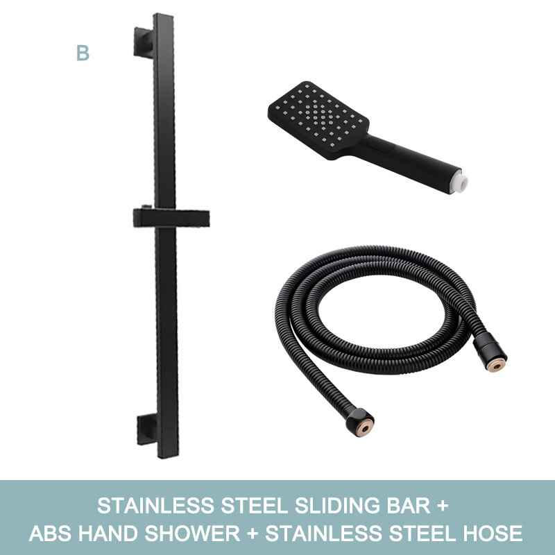 Adjustable 3 Function Matte Black Shower Head Slide Bar with Hand Held Shower and 1.5M Hose Wall Mounted Shower Sliding Bar Set