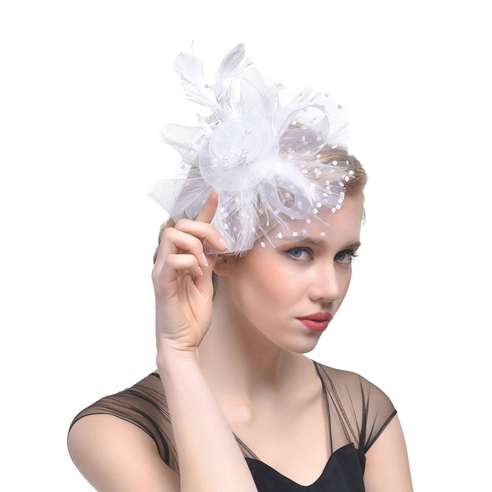 Women Vintage Fascinator Bridal Dot Wedding Church Tea Party Fascinator Hat Pillbox Hat: white