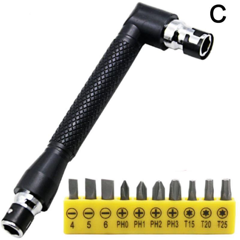 1pc Adjustable Double Head Handle Black 6.35 Wrench Sleeve Hex Universal Ratchet Bit Hook L-type 1/4 Head With Screwdriver P8U5: C