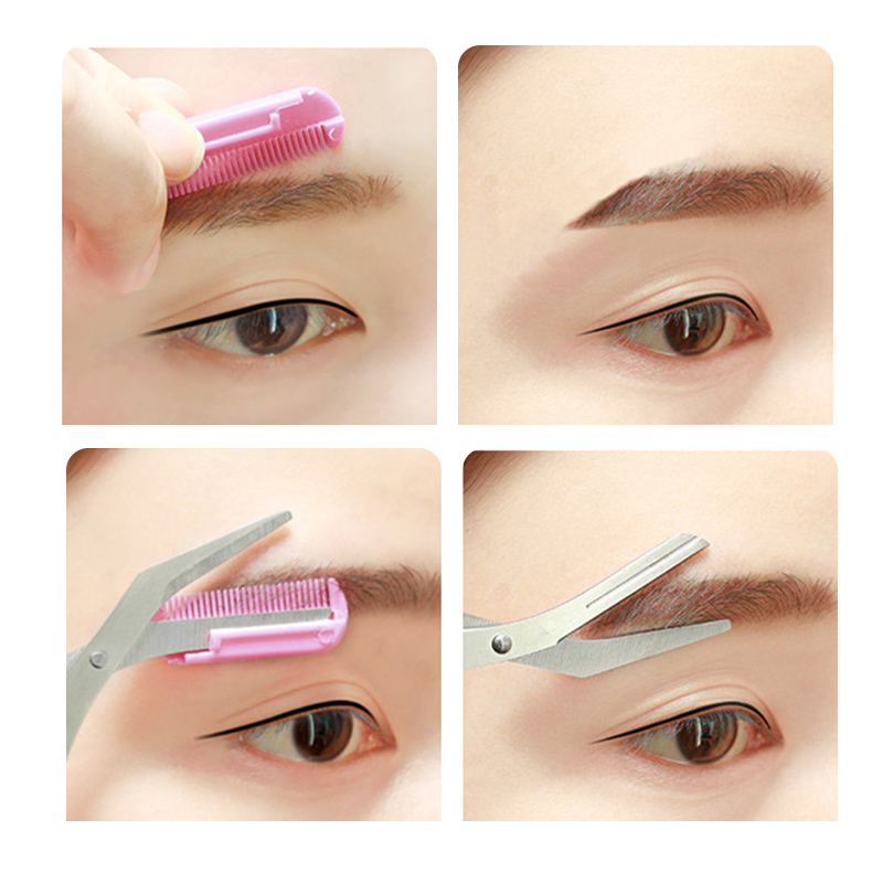 Recortador de cejas seguro, herramientas de maquillaje, tijeras de cejas de acero inoxidable con peine, afeitadora para depilación, herramientas de maquillaje para dar forma a las cejas