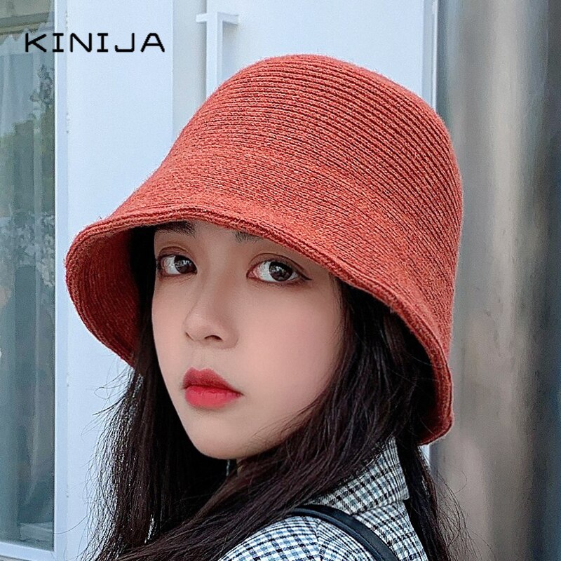 Women Wool Knitted Cylind Bucket Hat Korean Japanese Retro Autumn Winter Bell Cap Men Fisherman Hat Girl Fedora Hat