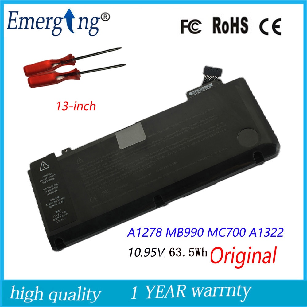 Batería Original para ordenador portátil APPLE Macbook Pro 13 "A1278 Mid 10,95 con herramientas, v, 63,5 WH, A1322