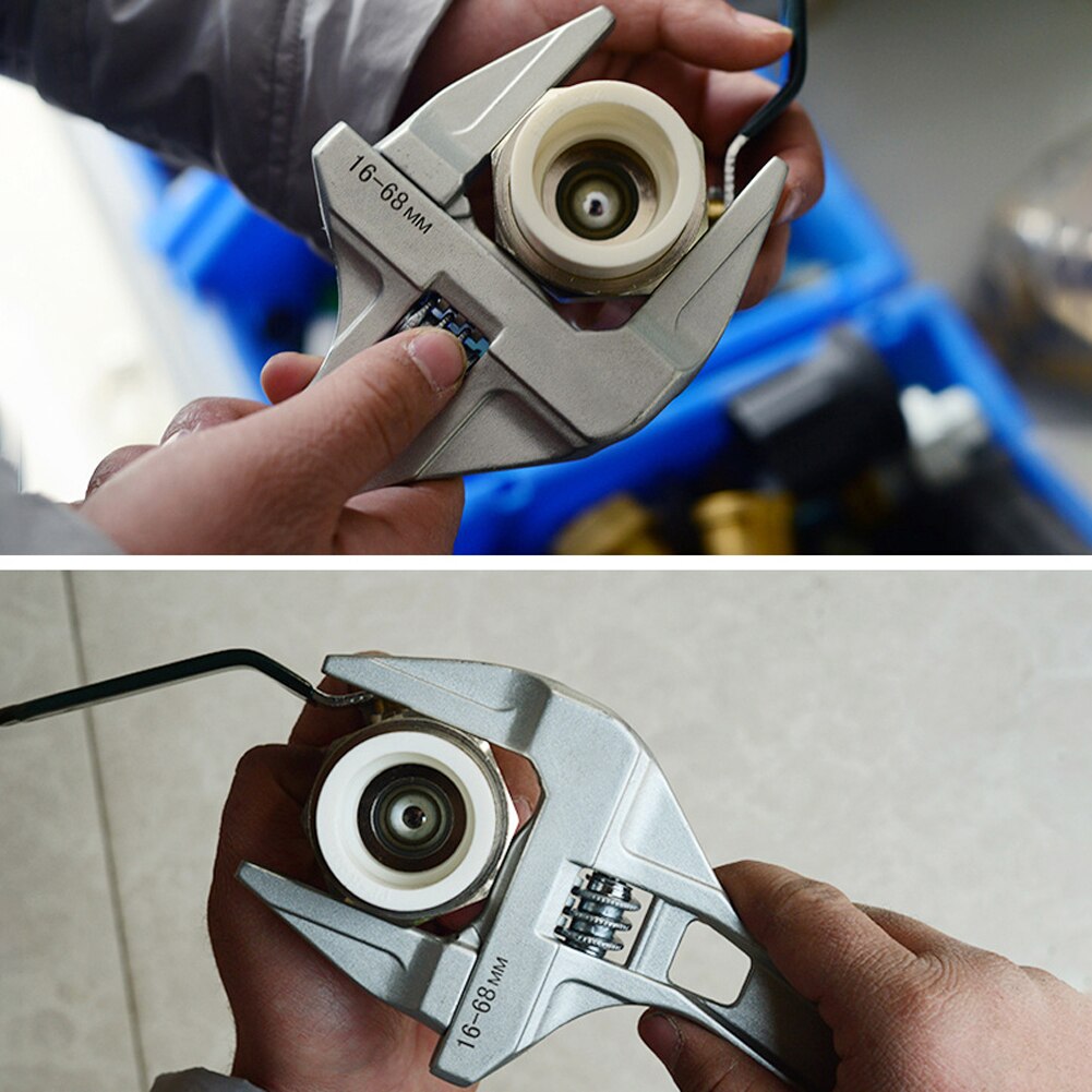 Adjustable 6-68mm Mini Spanner Short Shank Large Openings Spanner Head Depth 55mm Aluminium Alloy Bathroom Multifunction Wrench